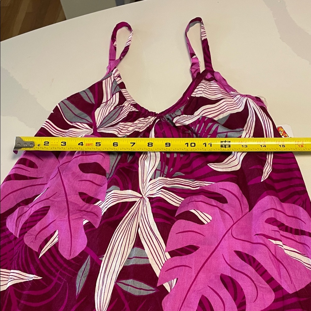 Tropical Pink Purple Leaf Print Camisole Dress hula bay Hawaiian - Picture 4 of 7